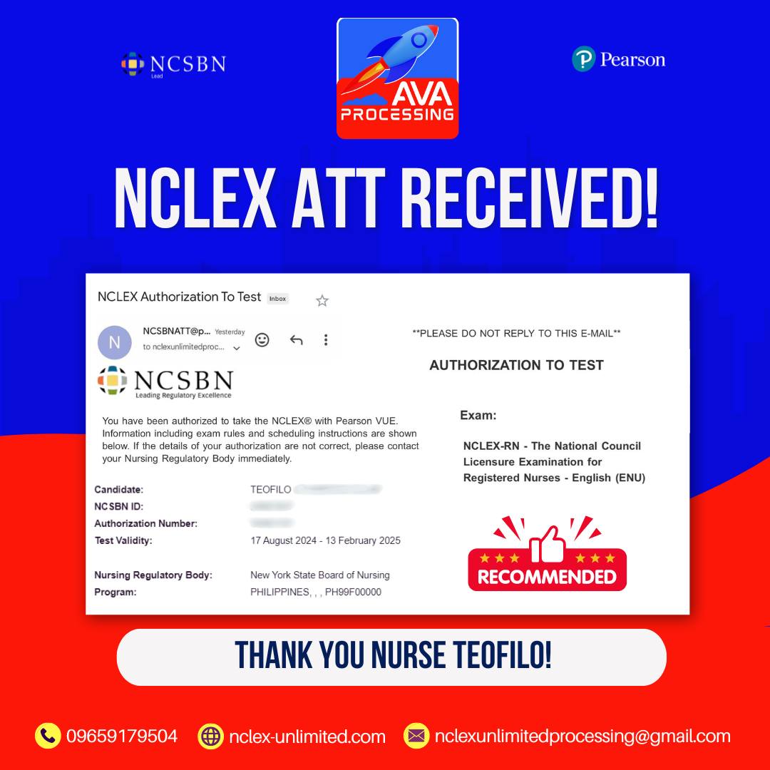 NCLEX - Got his ATT in just about 2 weeks! Nurse Teofilo is now ready ...