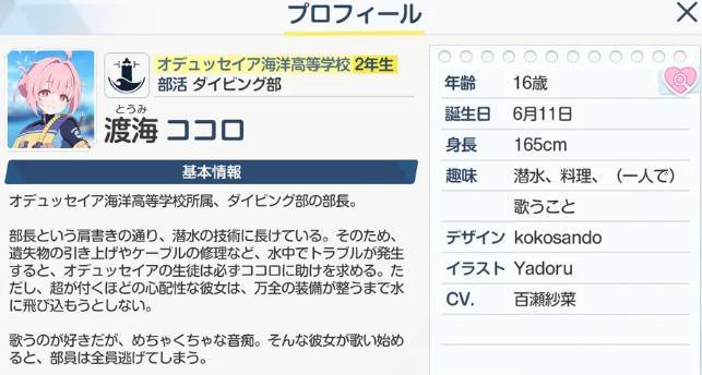 Kokoro Age: 16 Birthday: June 11 Height: 165 cm Hobbies: Diving
