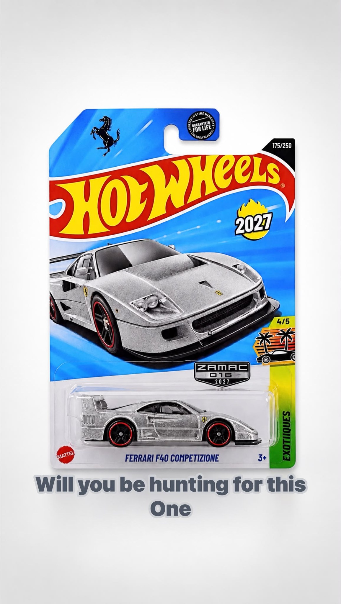 2027 Walmart Exclusive Zamac Ferrari F40 Competizione Hot Wheels Car