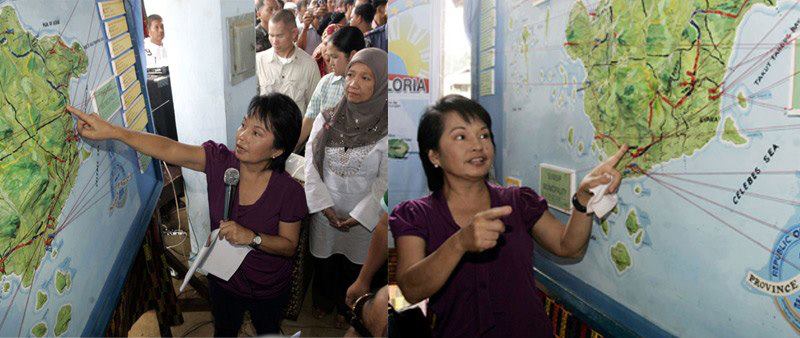 Gloria - PGMA points to the map showing the Basilan circumferential ...