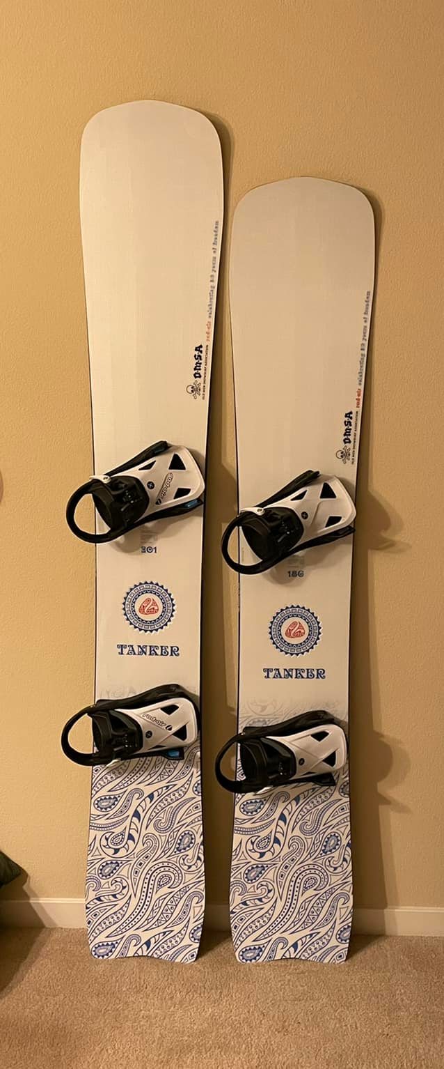 Riding a massive 200cm Rad Air Tanker snowboard