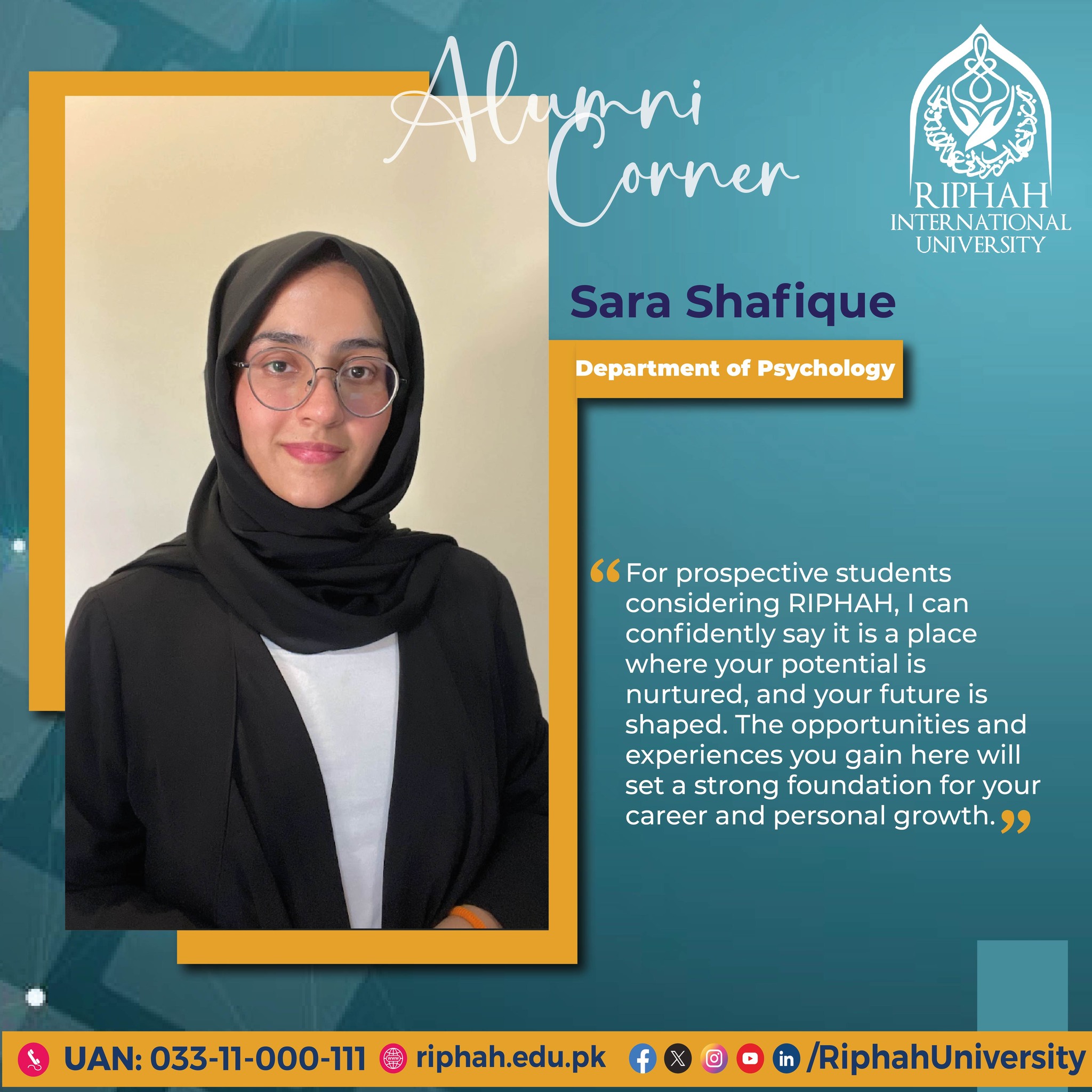 Our graduate Ms. Sara... - Riphah International University