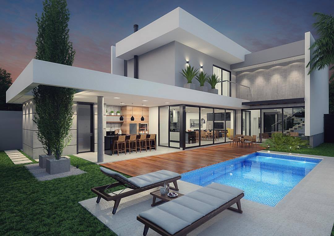 Fernando Farinazzo Arquitetura - Casa em "L" abraçando a piscina ...