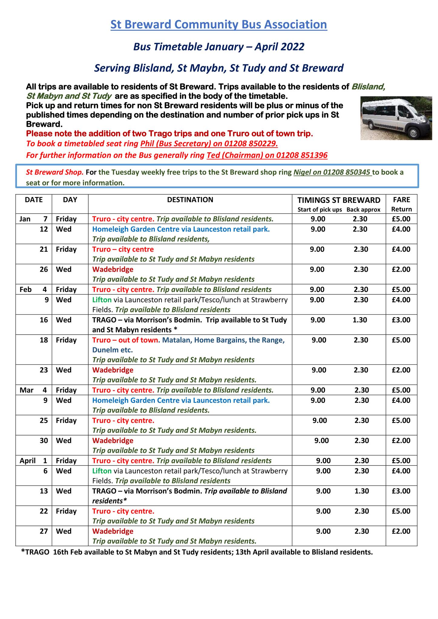 The community bus timetable is now... - St Breward Community