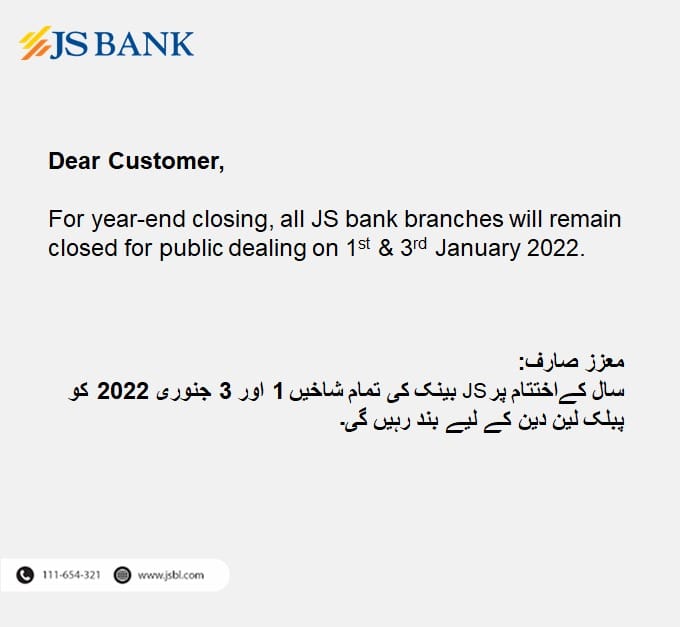 JS Bank - All JS Bank branches will remain closed for... | Facebook