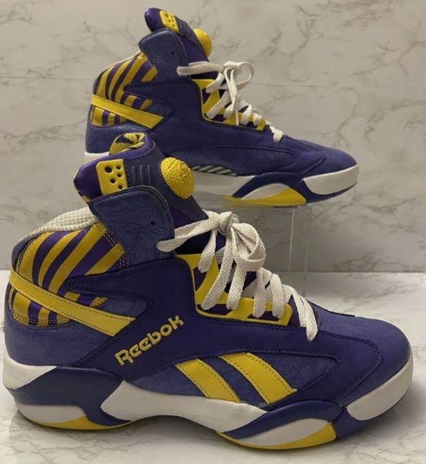 Reebok Pump 'Shaq Attaq' x Lakers purple-yellow colourway )