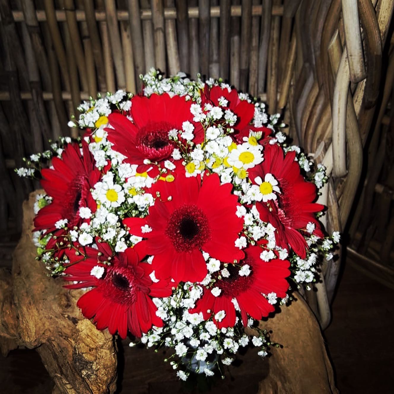 Warum nicht auch mal Gerbera??? Unsere Braut liebt Gerbera... und die bitte in rot! So entstand ein kugeliger sommerlicher Strauß unterstützend mit Schleierkraut und Kamille. In diesem Sinne, alles Liebe für eine