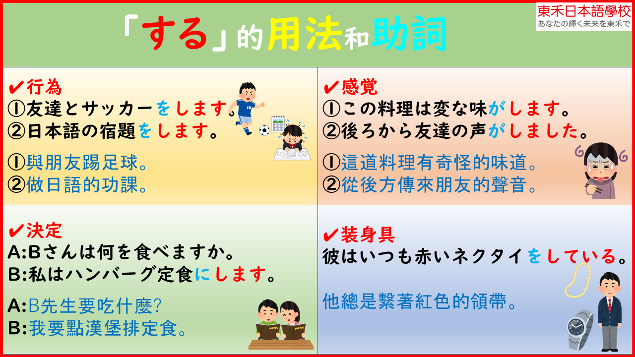 東禾日語粉絲團 - 【🏫東禾語学教室🏫】 大家好、我是岩室。 今日は「する」の4つの使い方を紹介します。