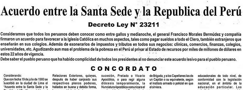 Concordato Perú-Vaticano a eliminación