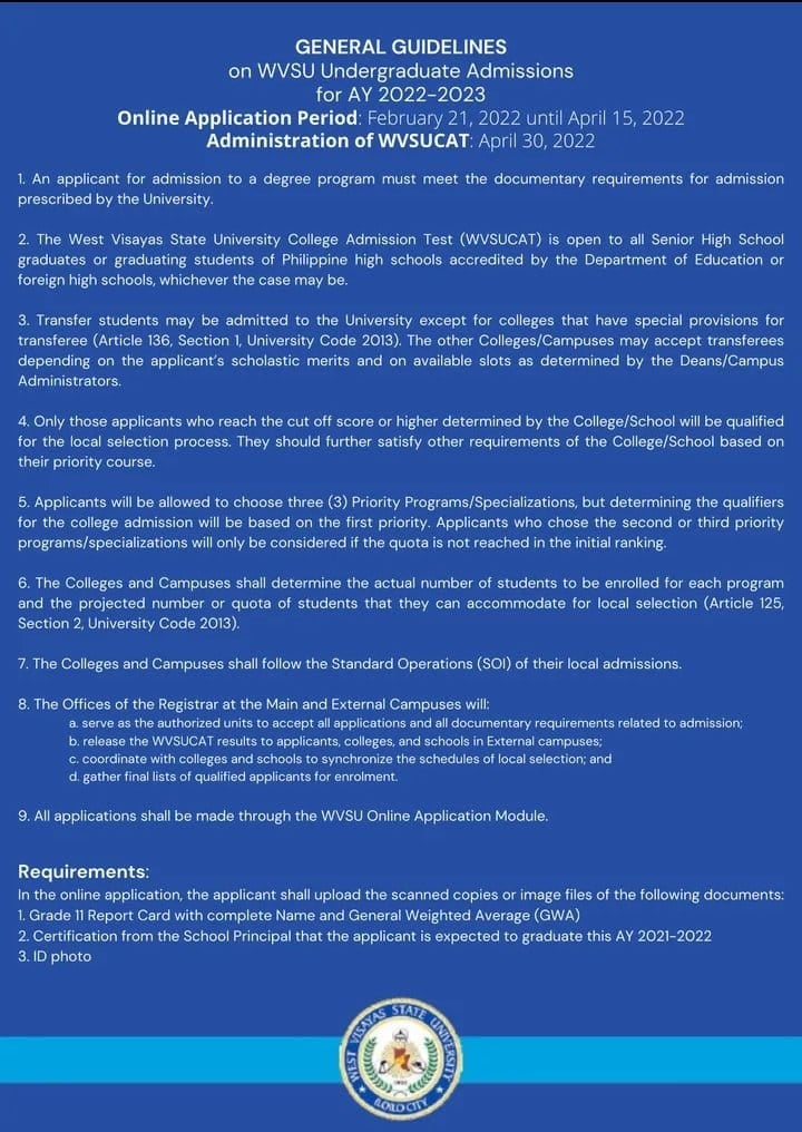 Wvsu - The West Visayas State University issued the general guidelines ...