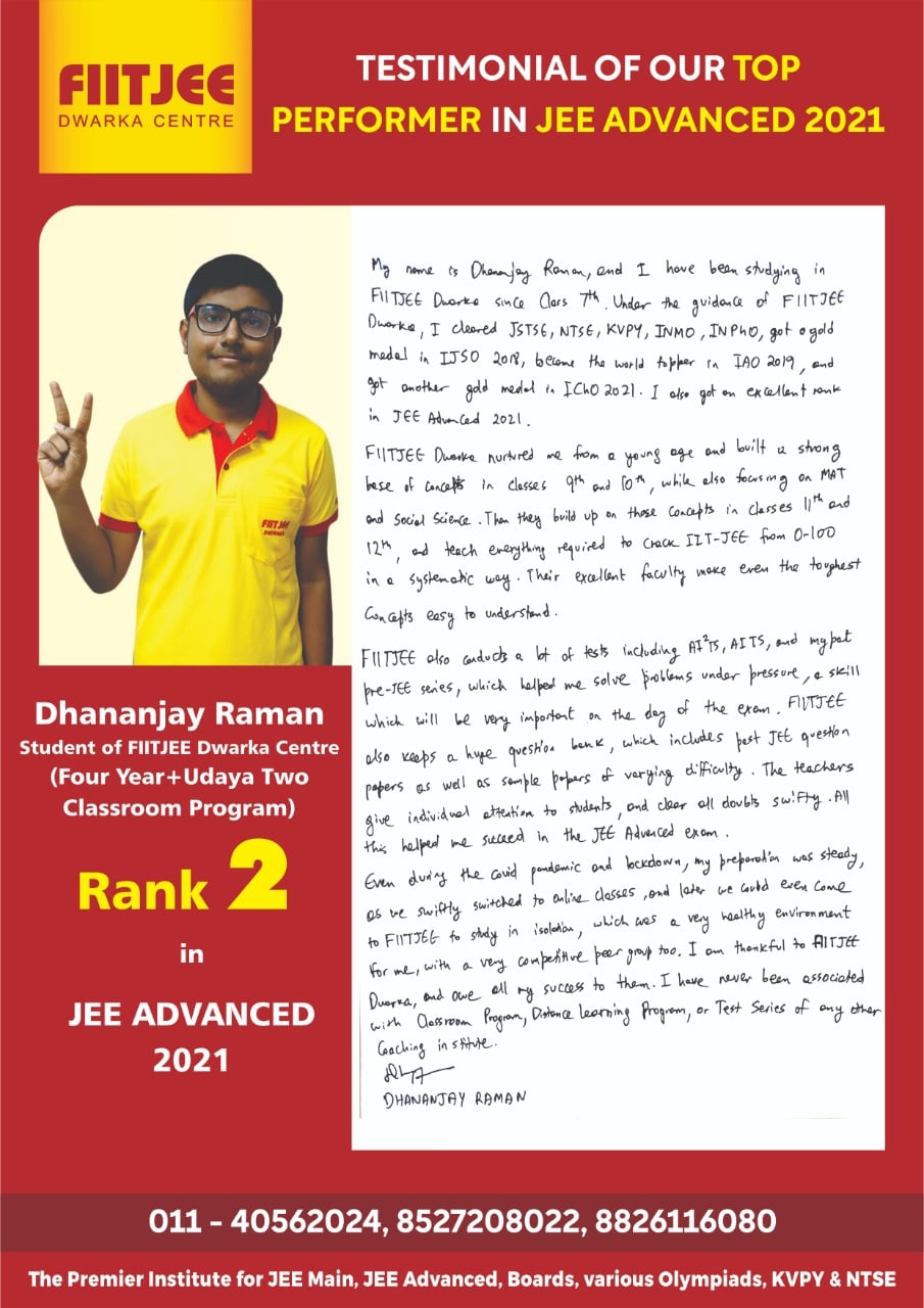 Fiitjee Dwarka - #Topper Testimonial # Success is the... | Facebook