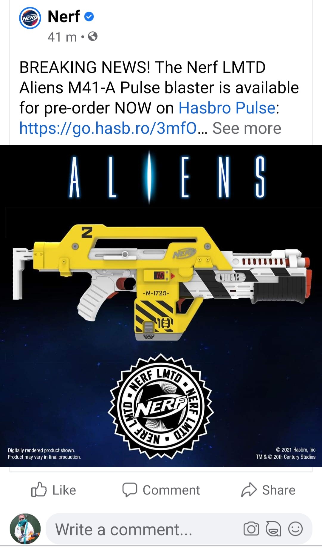 JUST ANNOUNCED: The Aliens M41-A Pulse Blaster Nerf Gun will