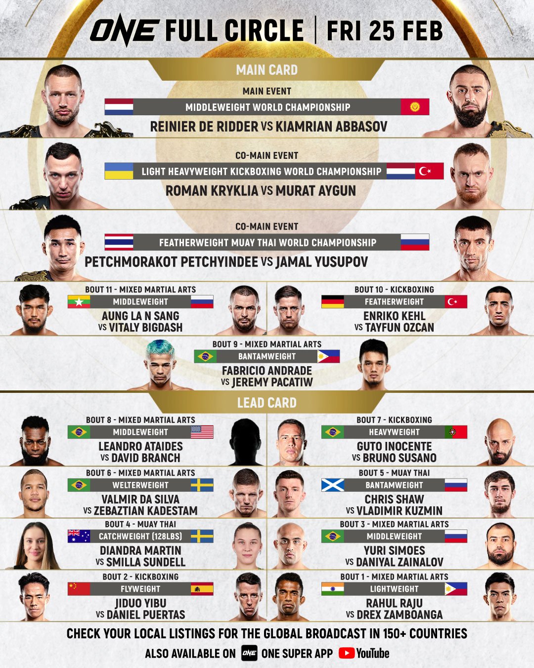 Full fight card for ONE 