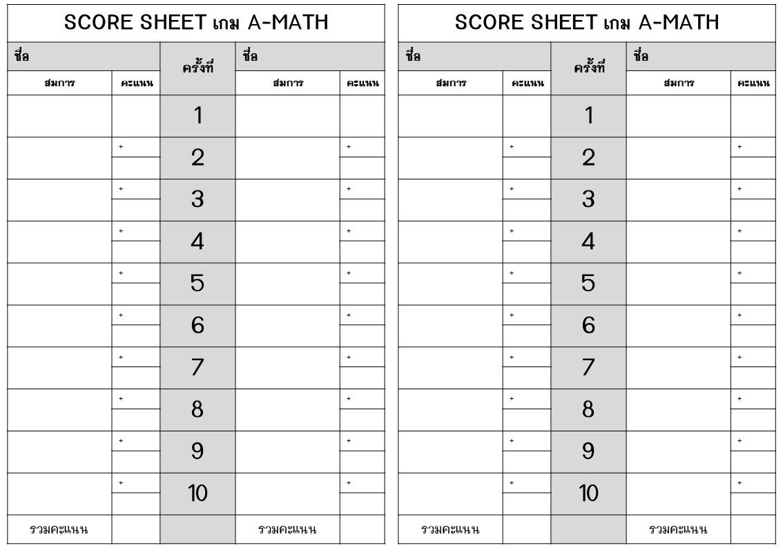 แบ่งปัน SCORE SHEET A MATH... - สื่อการสอน by ครูโบโอเค | Facebook