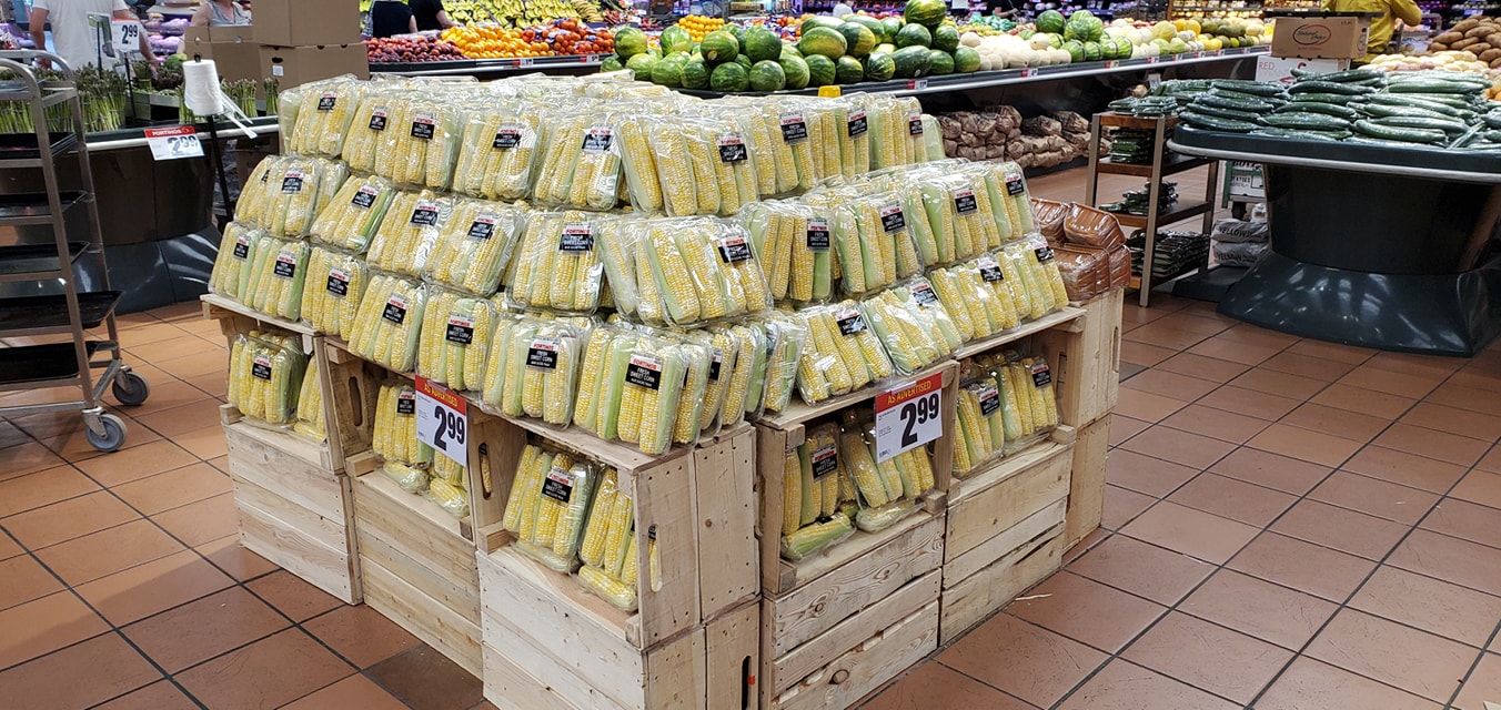 Corn display in small town grocery store