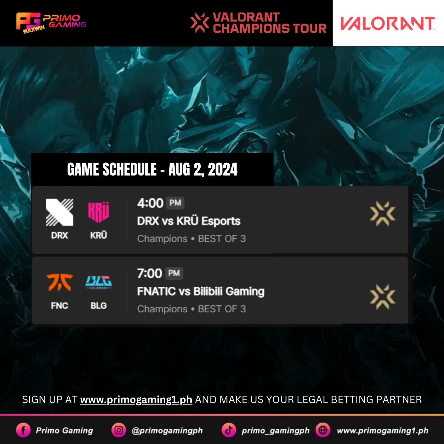 Primo Gaming - 🎮 Valorant Champions Tour - Game Schedule