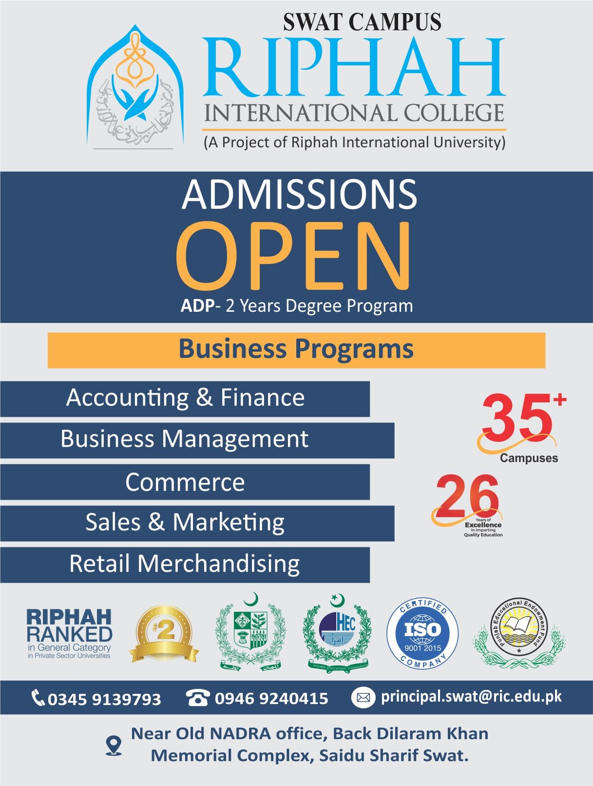 Admission Open... - Riphah International College Swat Campus