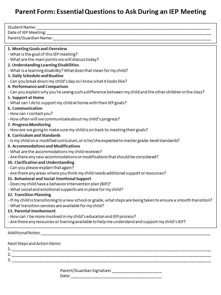 Special Education Community | This form provides a list of example ...