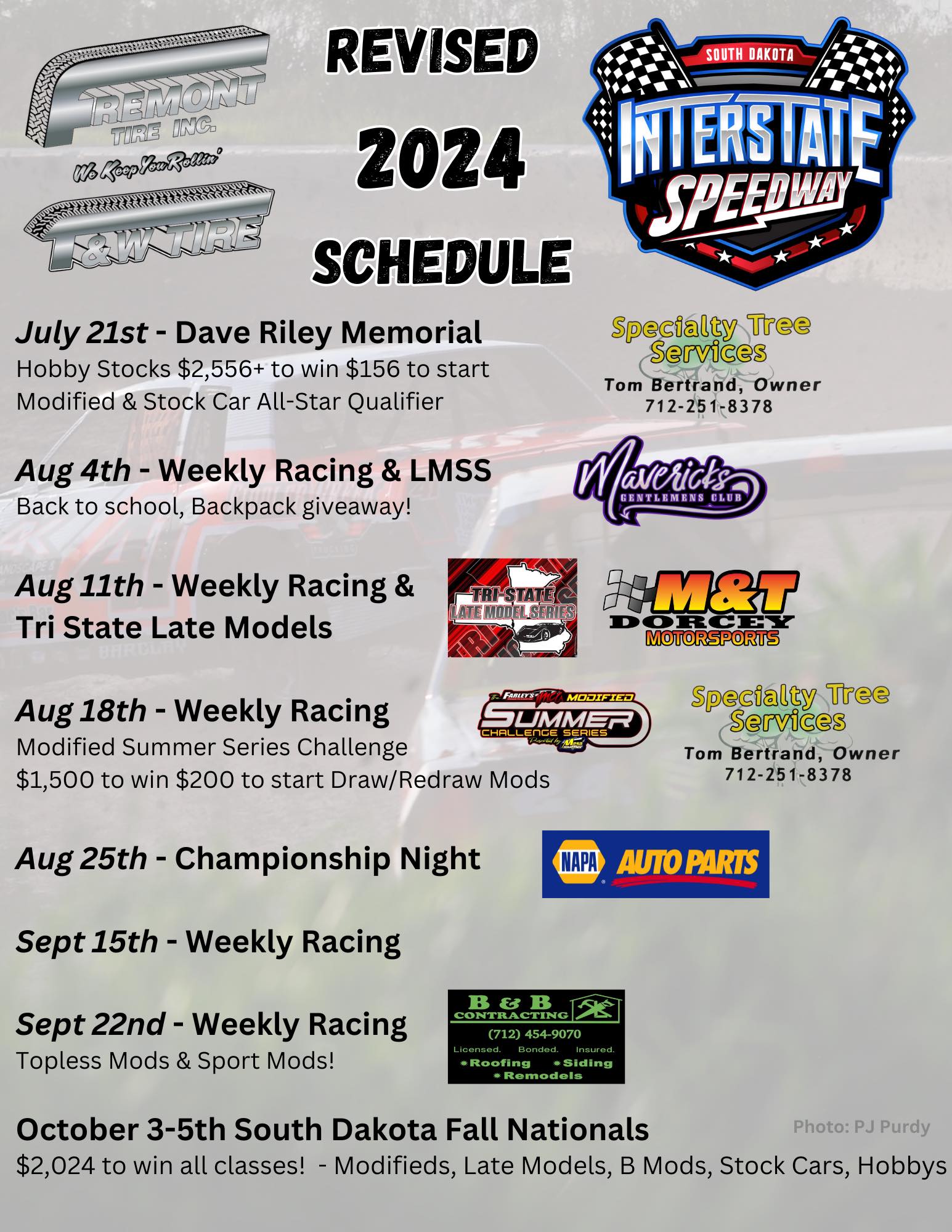 Our revised schedule for the... - Interstate Speedway -SD | Facebook