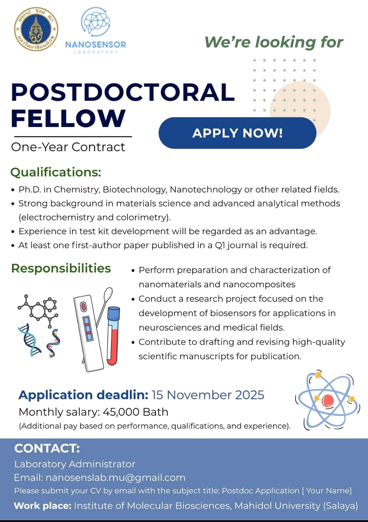 Ph.D & Postdoctoral 🤝🏼 Research Opportunities👑 | The Nanosensors ...