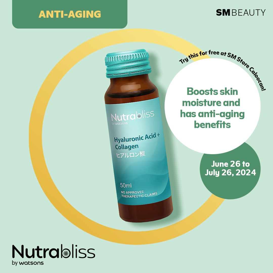 Get that youthful glow with Nutrabliss Hyaluronic Acid + Collagen! Try this for free when you purchase any item from SM Beauty Caloocan until August 26. #SMBeauty