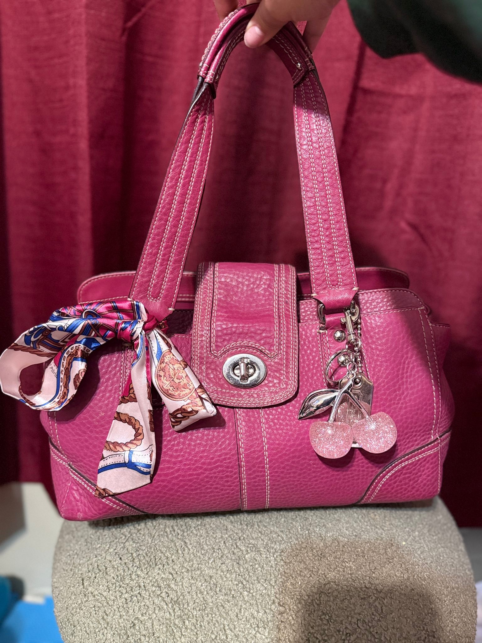 Coach fuchsia pebbled leather bag for sale