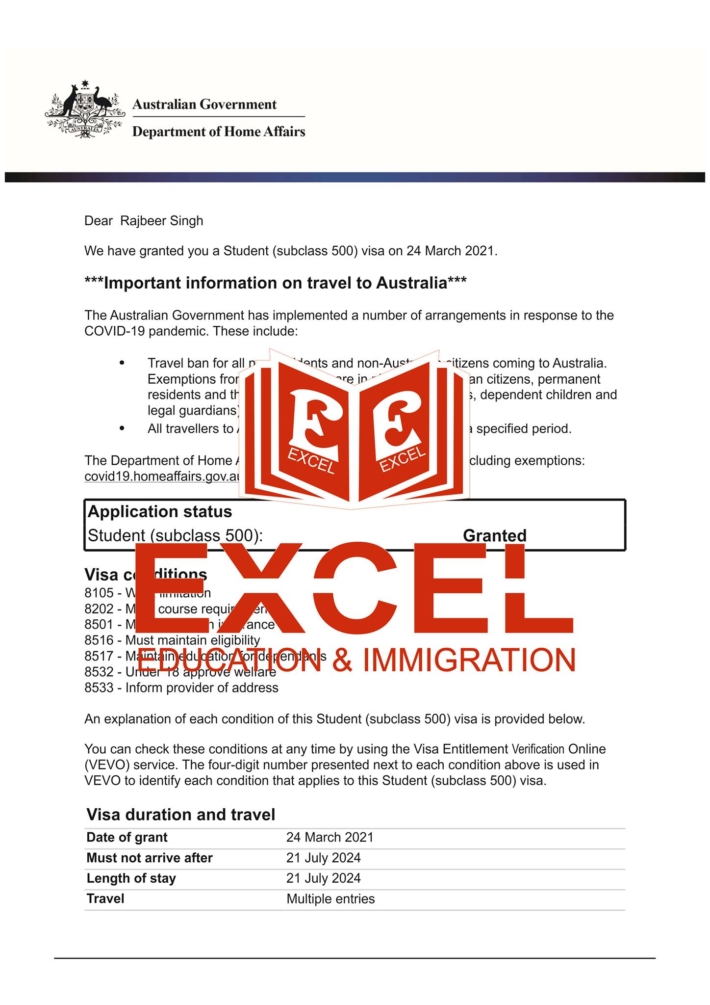 🇦🇺 AUSTRALIA STUDY VISA APPROVED 🇦🇺... - Excel Immigration | Facebook