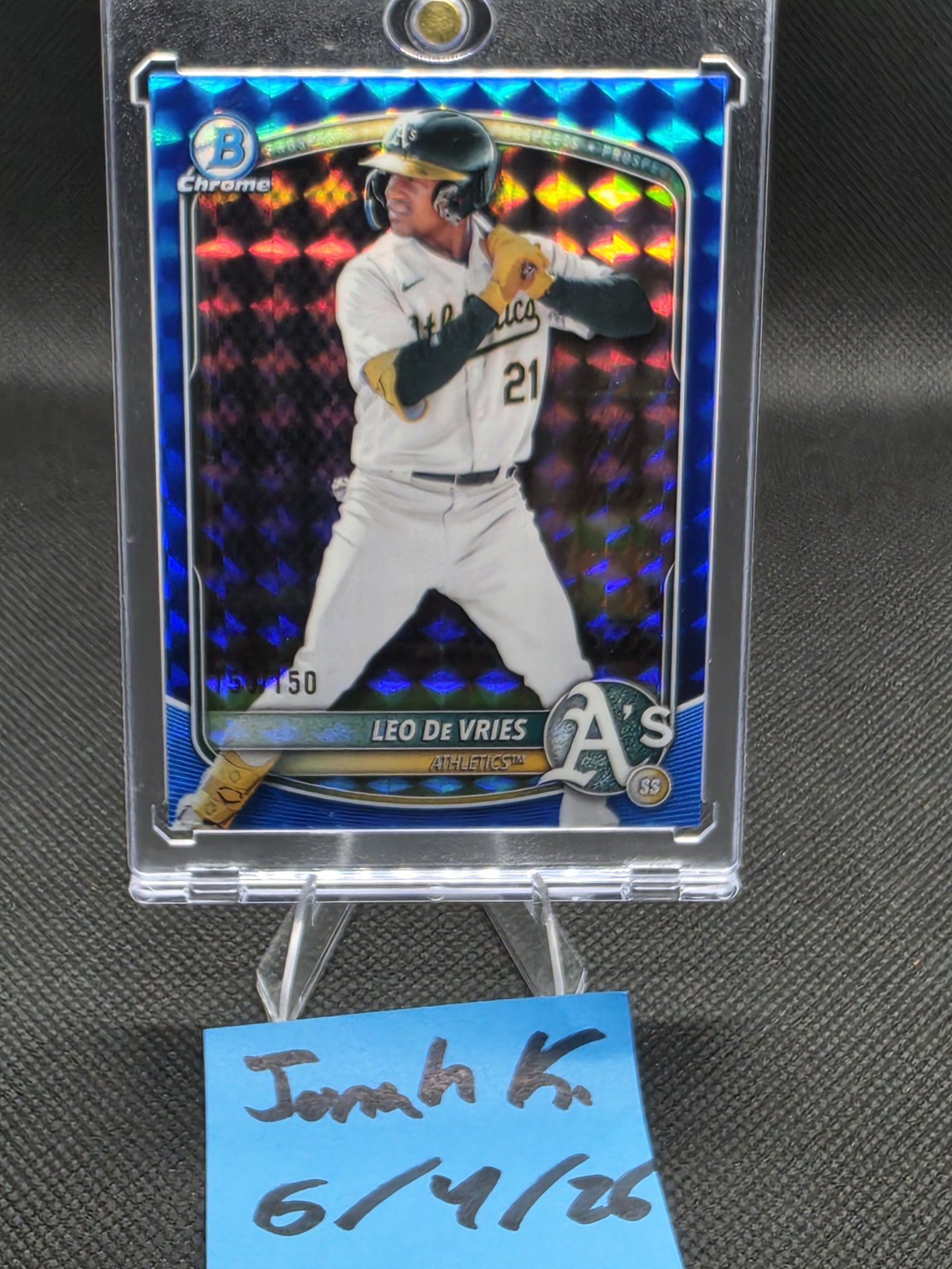 2025 Bowman Draft Leo De Vries blue mojo refractor card for sale