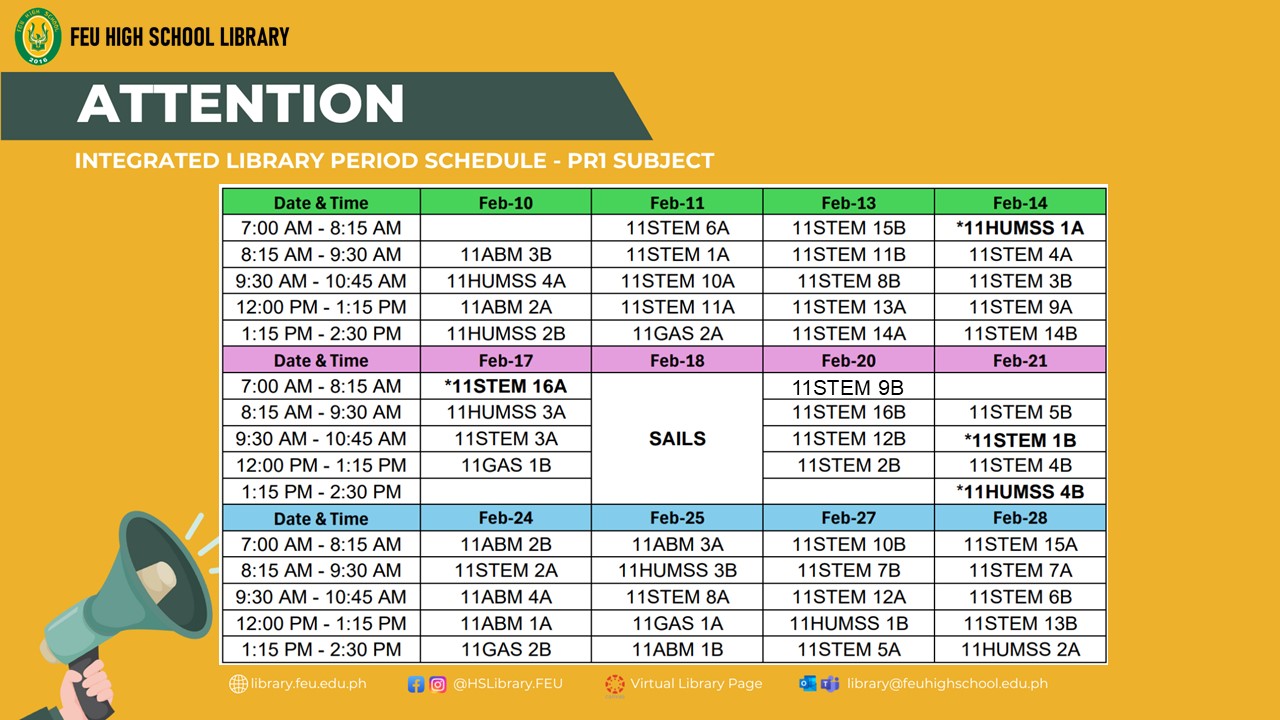 FEU - Integrated Library Period (ILP) Schedule - Grade 11 Attention ...