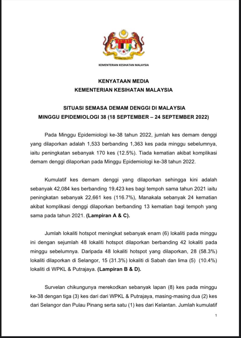 KENYATAAN MEDIA... - KEMENTERIAN KESIHATAN MALAYSIA