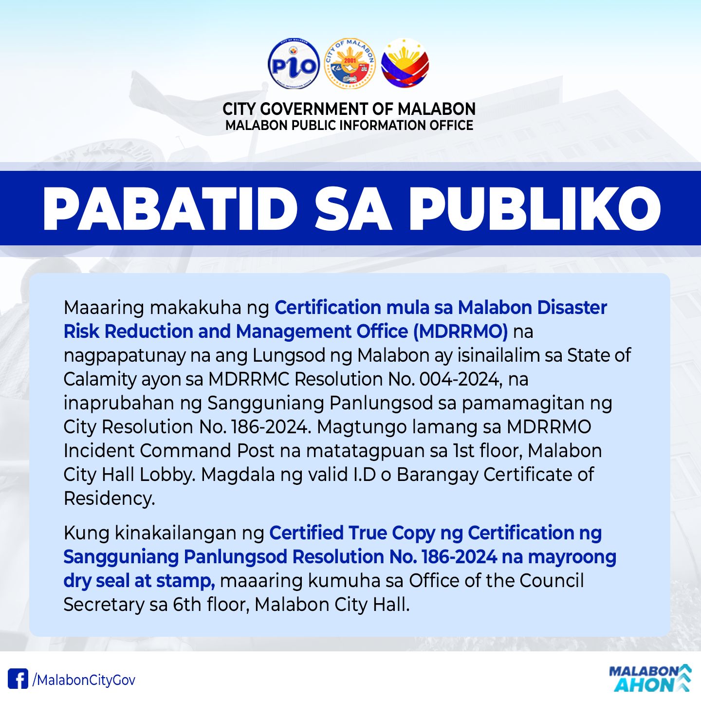 Malabon - PABATID SA PUBLIKO | Maaaring makakuha ng Certification mula ...