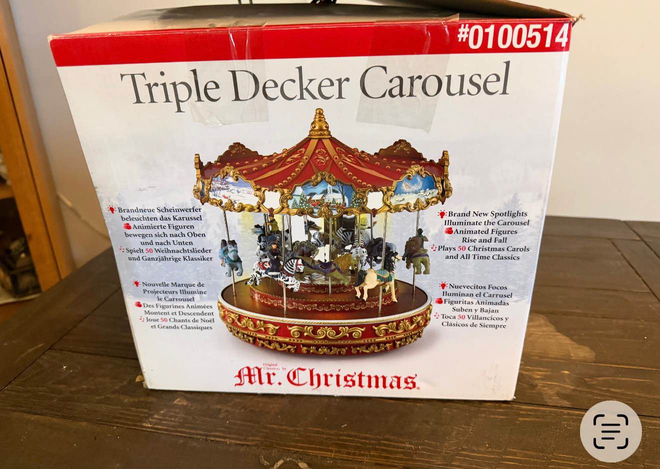 Animated Mr. Christmas Triple Decker Carousel plays 50 Christmas