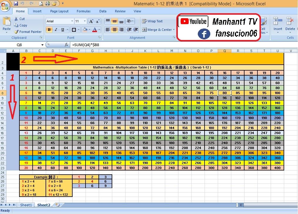 Mathematics-Multiplication Table List (数学 1~12 的 乘法表 / 乘数表 ...