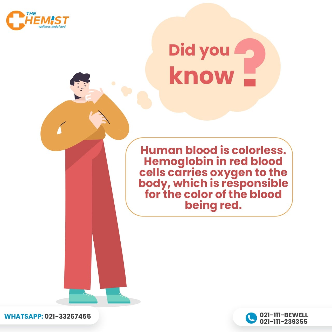 The Chemist PK - Human blood is colorless. Hemoglobin in...