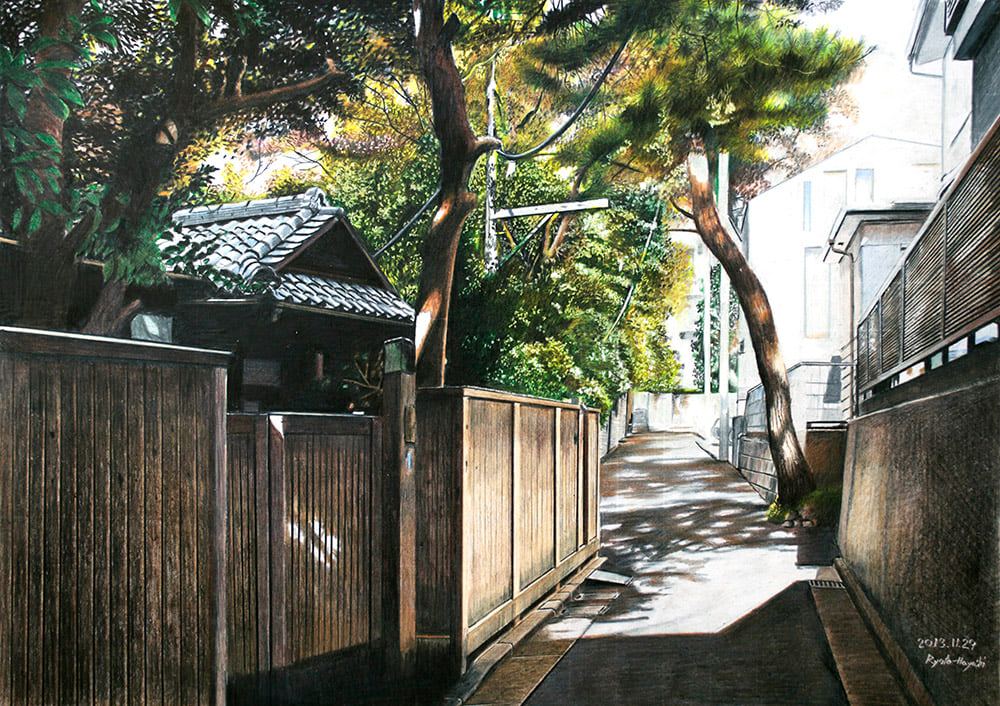 春の道 中野区上鷺宮/色鉛筆（カリスマカラー）/2012年4月/A2（muse
