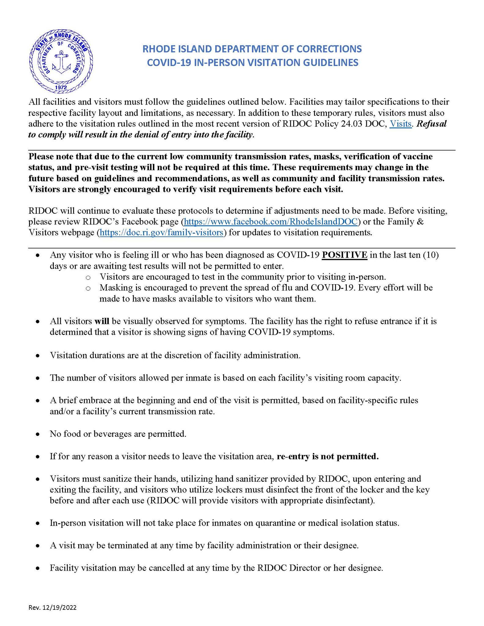RIDOC Message:... - Rhode Island Department of Corrections