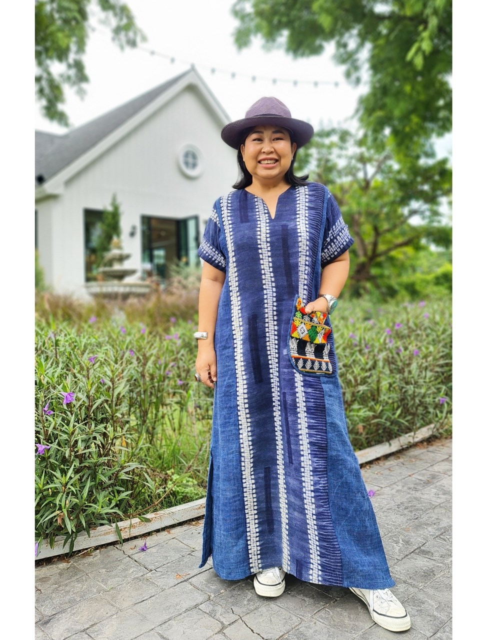 เดรสยาว ผ้าใยกัญชงทอมือ ลายมัดย้อม ชนเผาาม้งจีน ผ้านิ่มพริ้ว สีสวย ใส่ ...