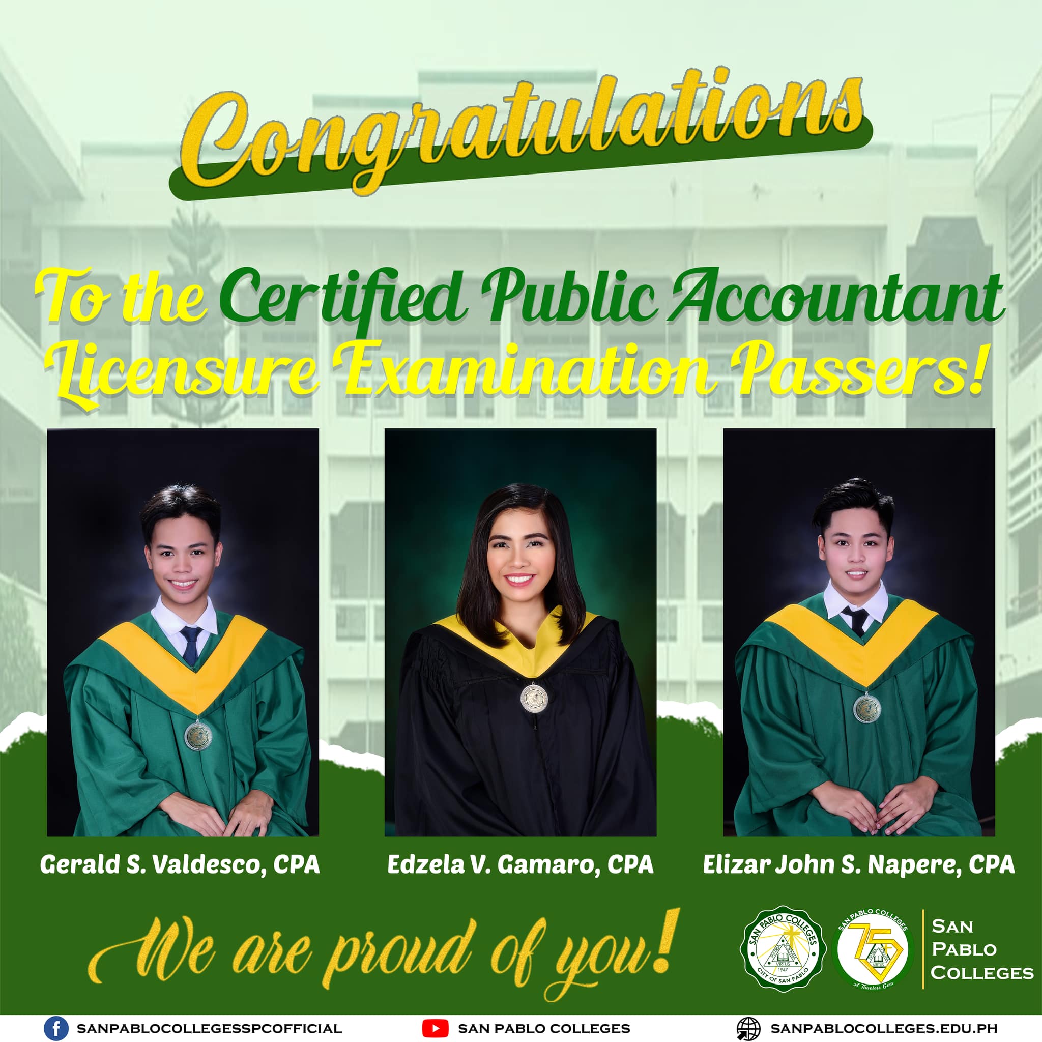 Congratulations to the CPA licensure... - San Pablo Colleges