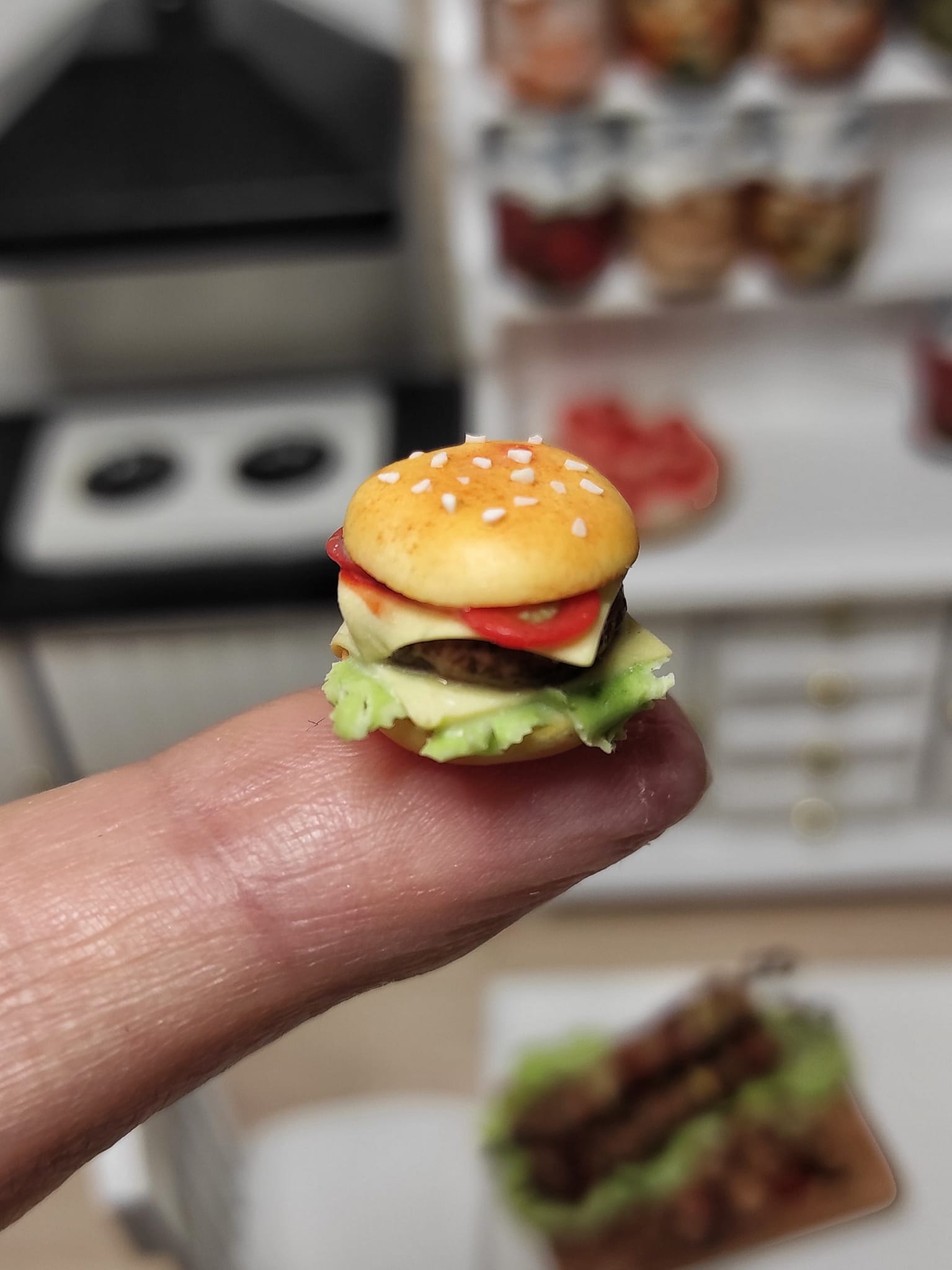 Miniatura Scala 1:12 Tumdee - Hamburger Da Asporto Con Patatine Fritte Per Casa Delle Bambole