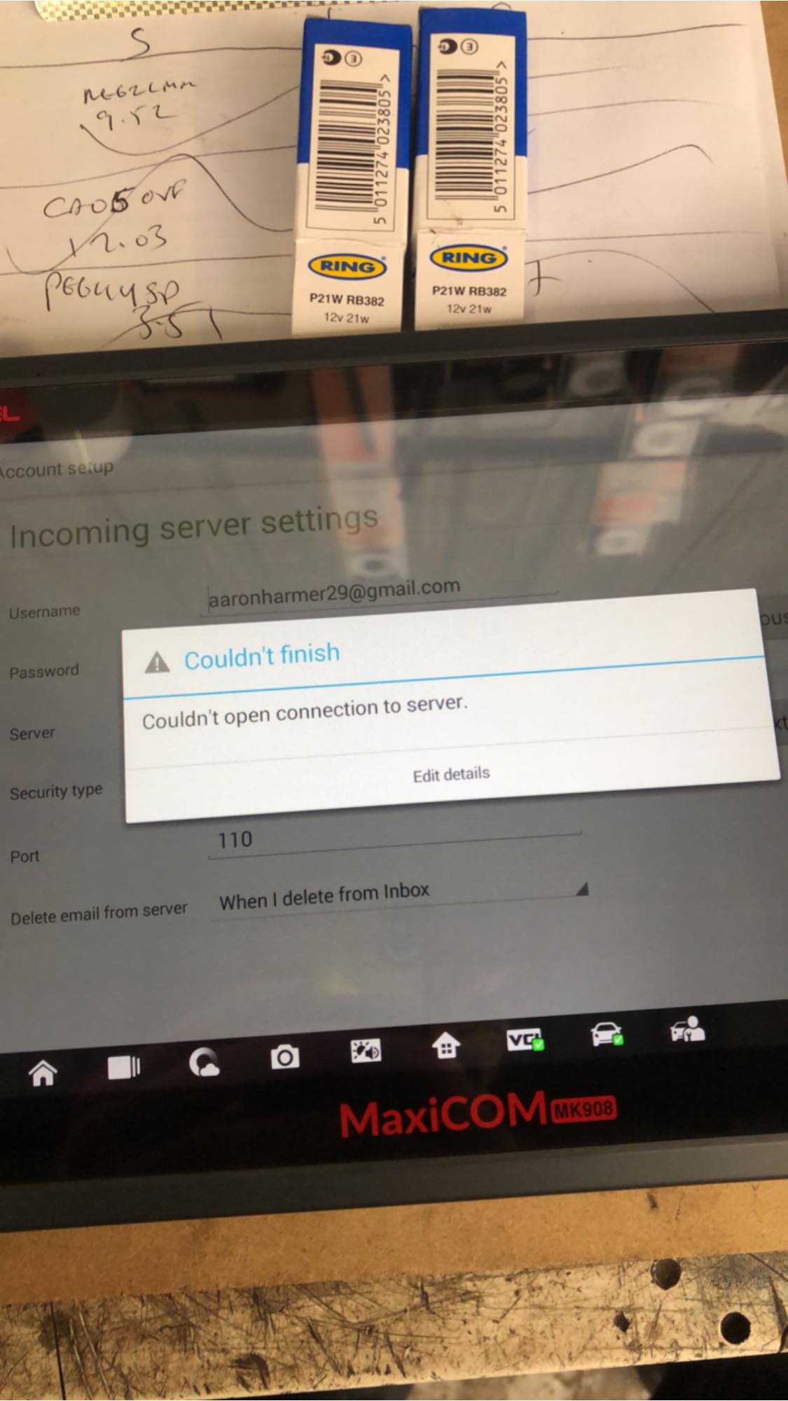 Why won't Autel scanner add email for printing customer reports?