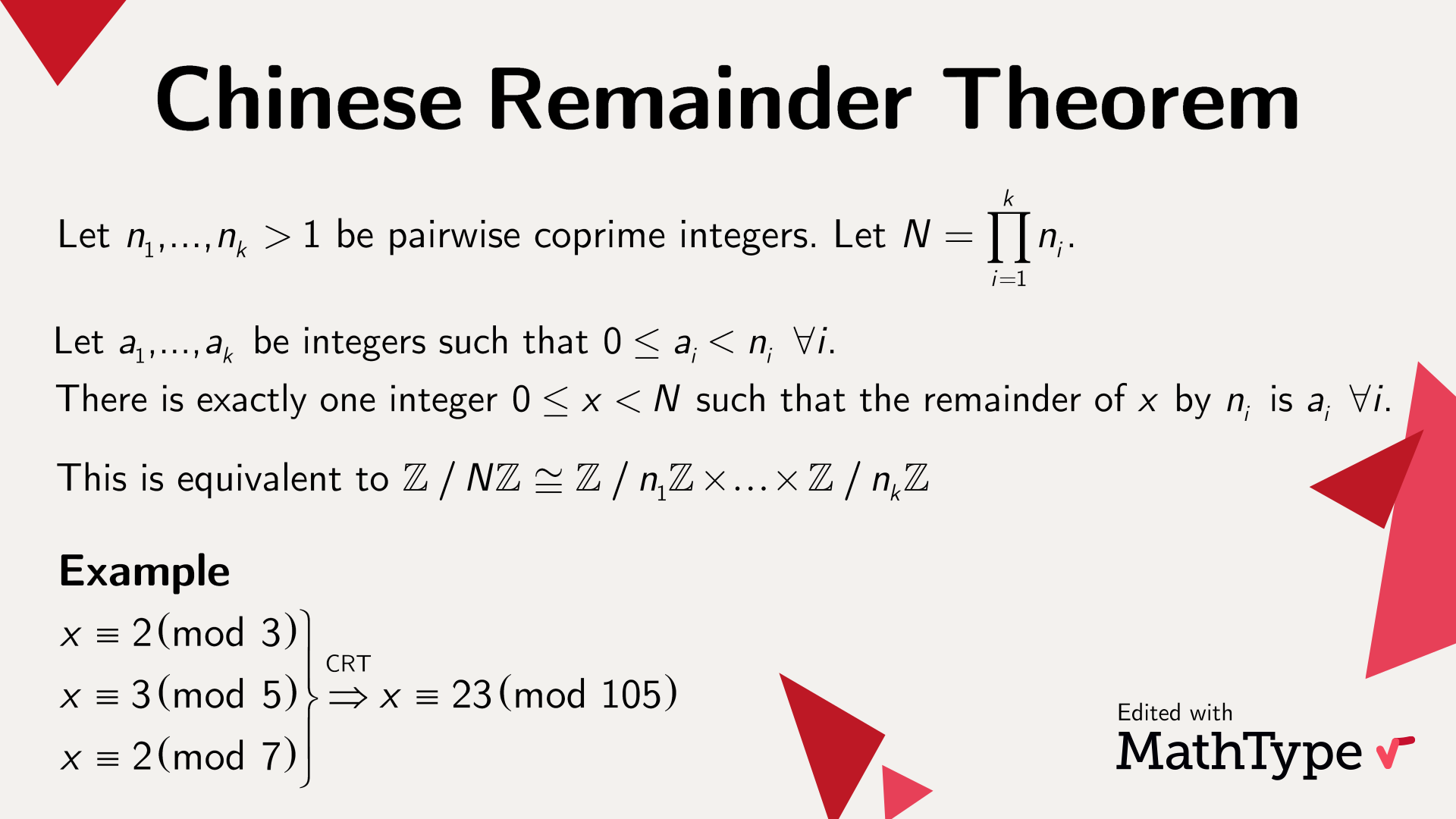 MathType - The Chinese Reminder Theorem states that a system of ...