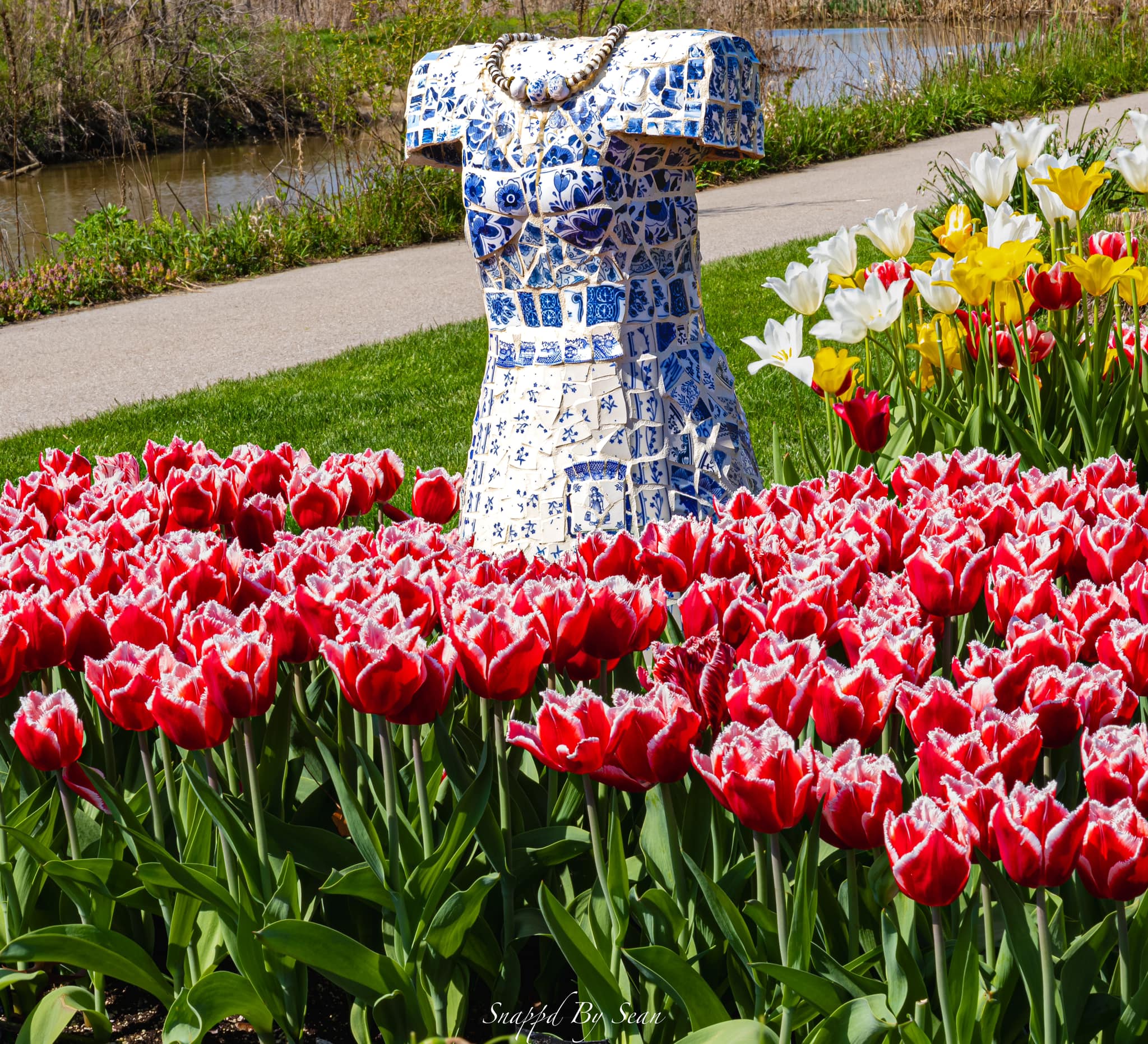 Lady of Delft mosaic sculpture at Tulip Time in Holland, Michigan