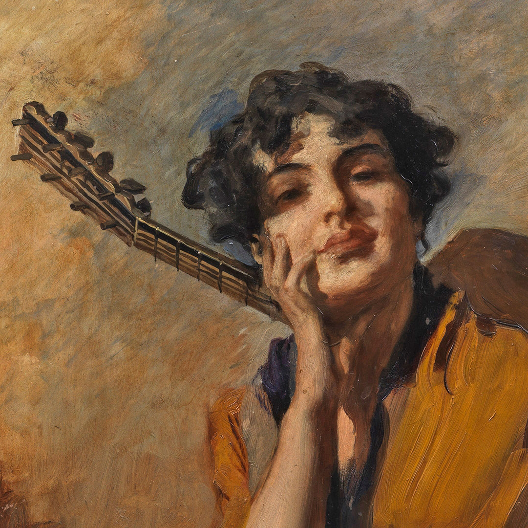 Woman with a Guitar By Leopold Schmutzler (1864-1941) Bohemian