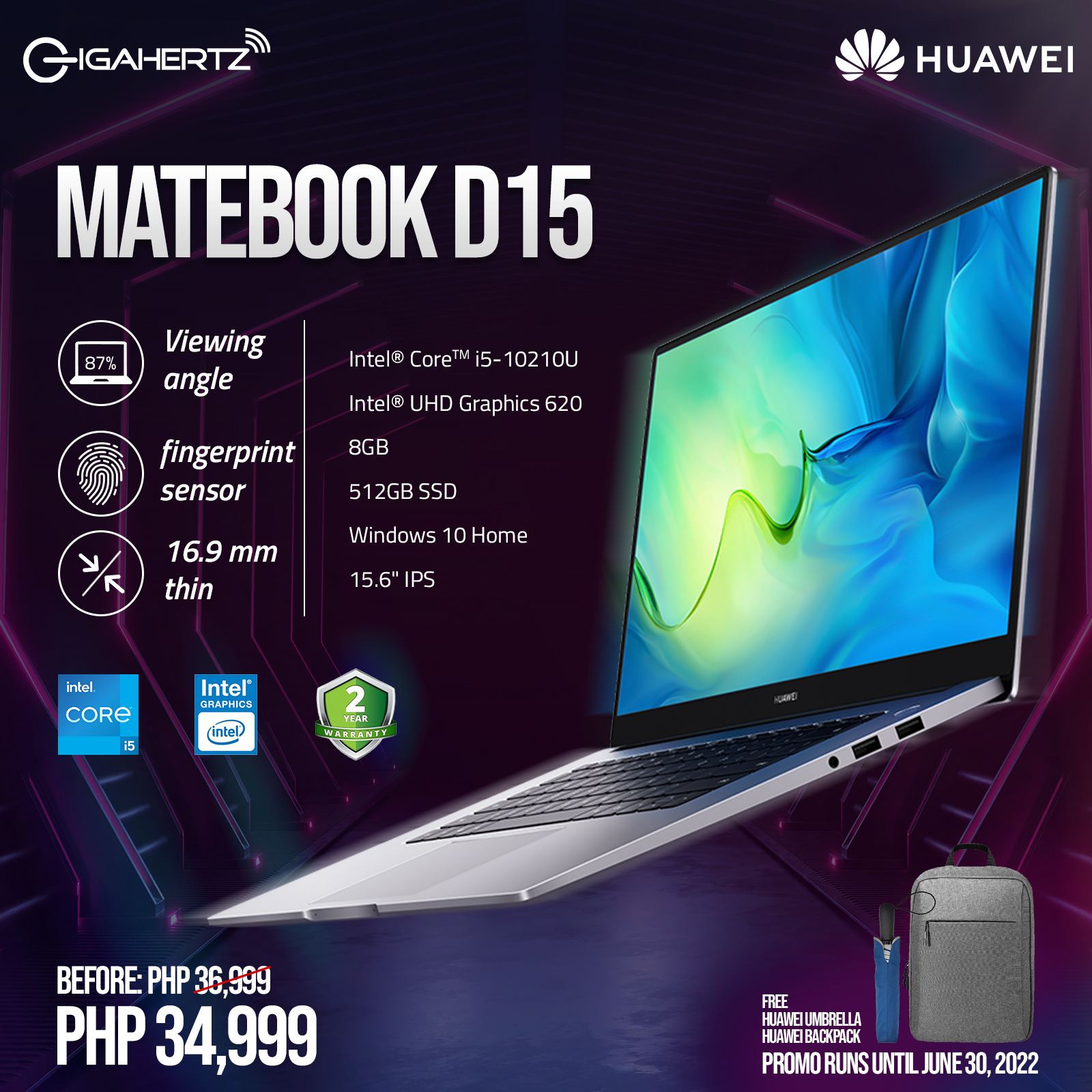 The newer Huawei MateBook D 15 model comes with a 10th Gen Intel