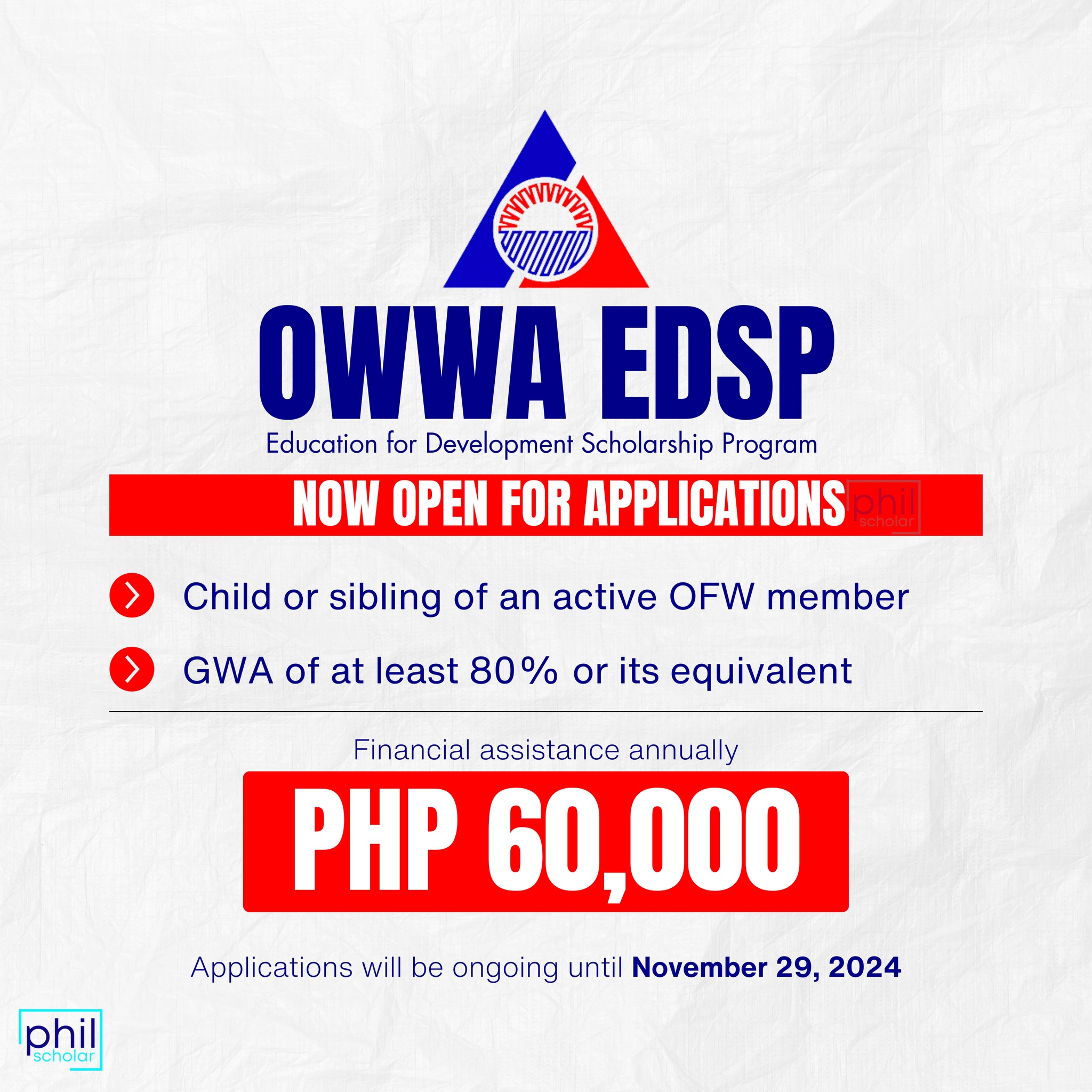 Philippine - SCHOLARSHIP ALEEERRRTTT!!📣 OWWA has officially opened ...