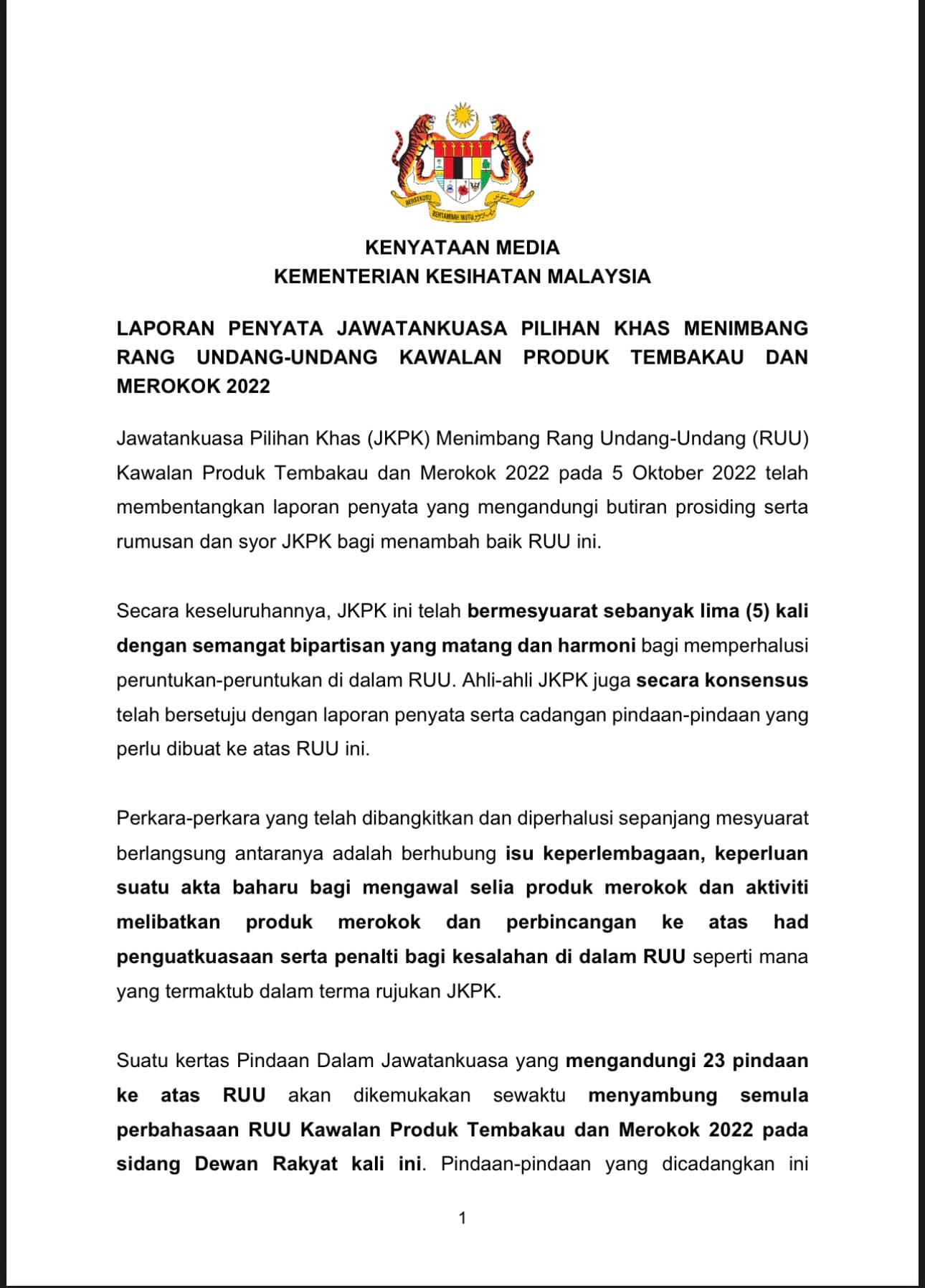 Kenyataan Media... - KEMENTERIAN KESIHATAN MALAYSIA | Facebook