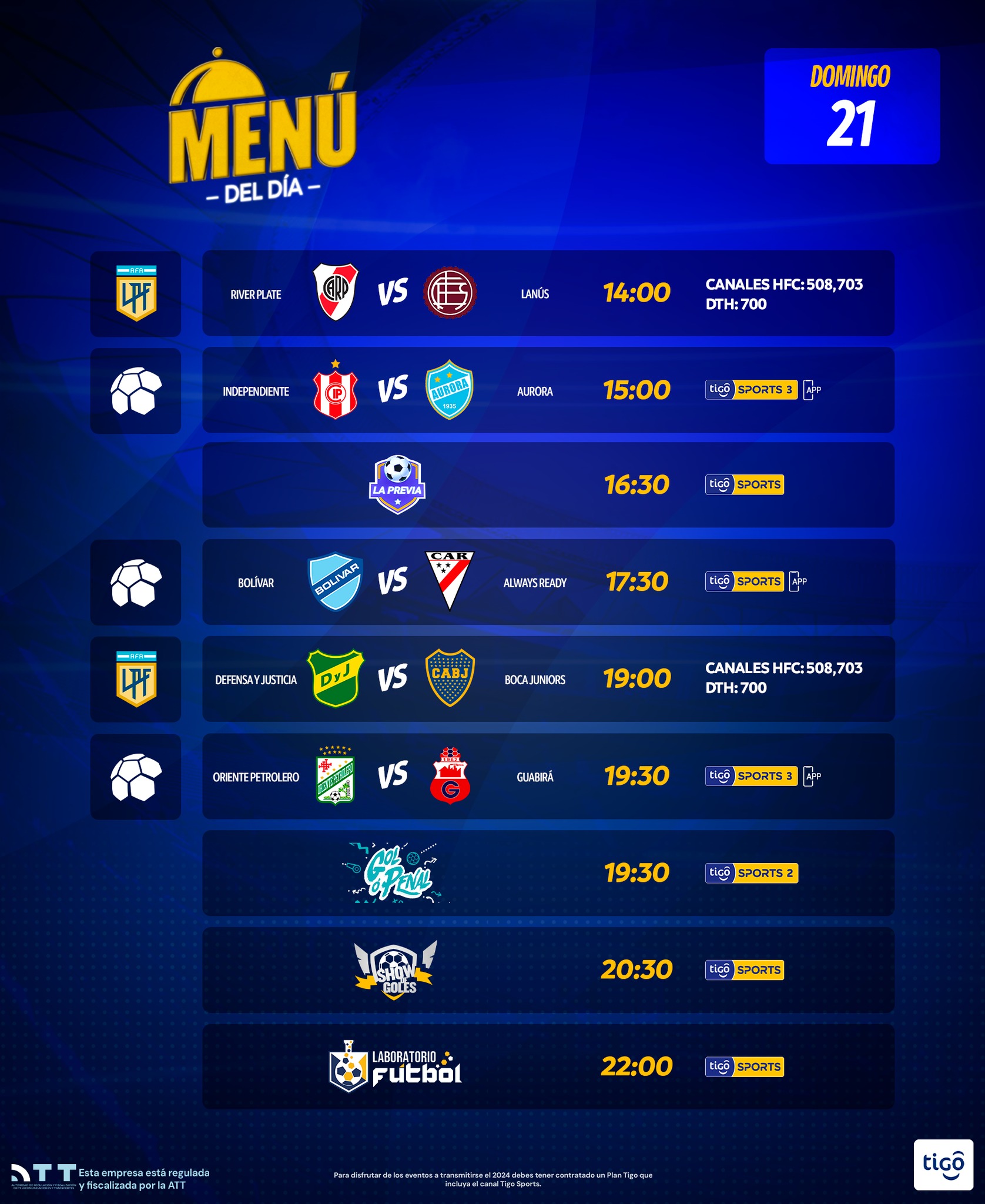 👉MENÚ DEL DÍA 👈 Esta es la... - Tigo Sports Bolivia