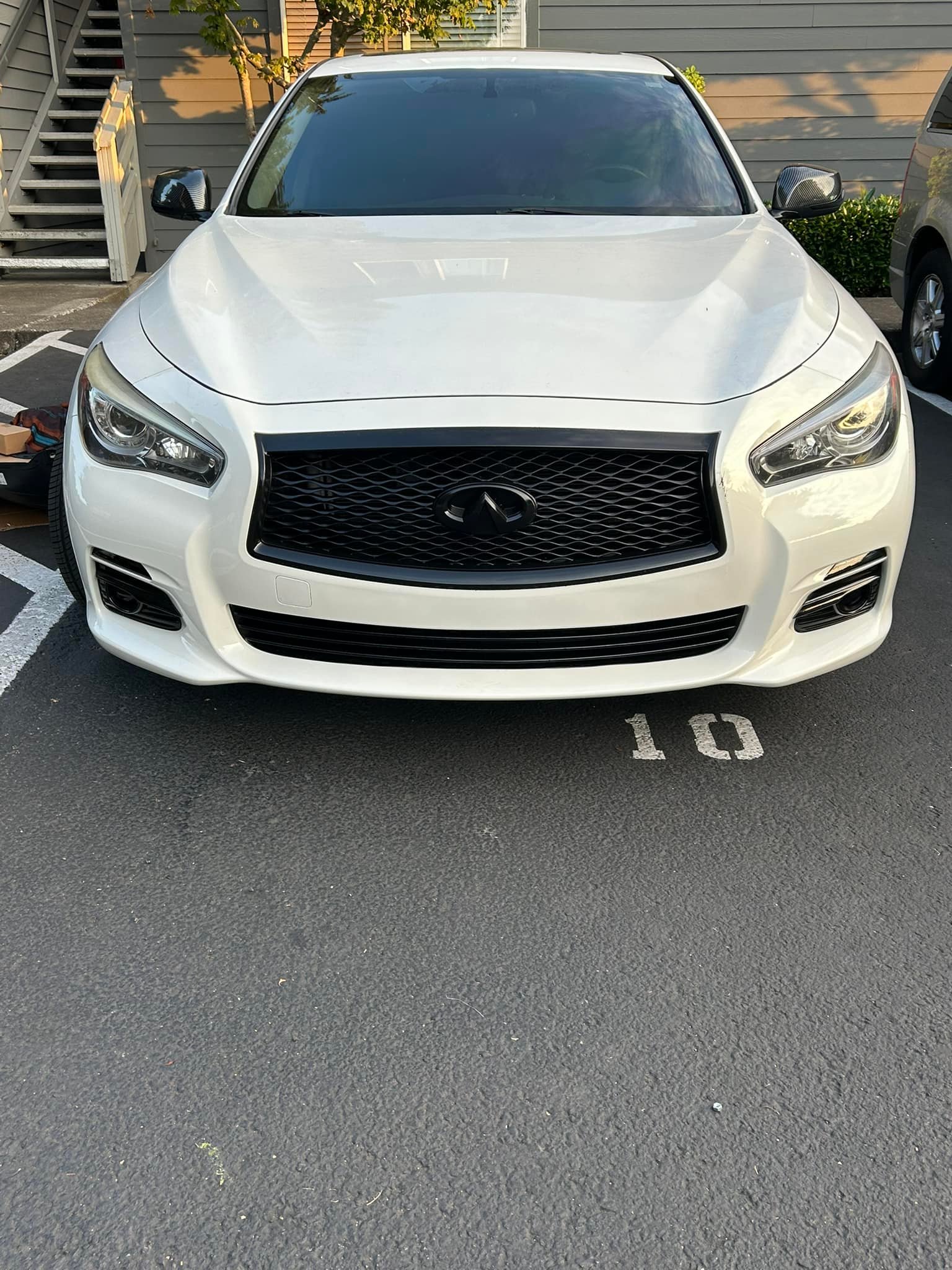 Front Upper & Lower Grille + Fog Light Covers For Infiniti Q50 2014-2017 (Black)