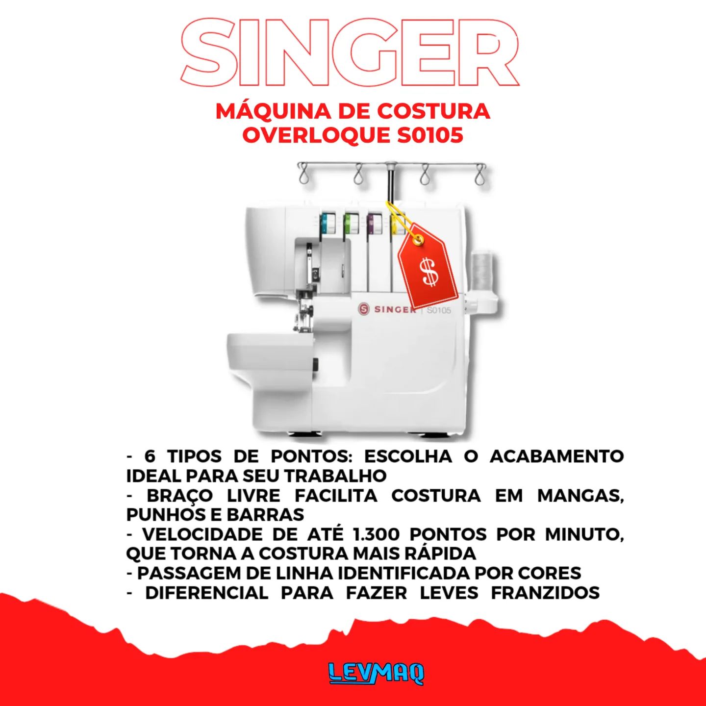 LevMaq - Com a Máquina de Costura Overloque Singer 6 Pontos S0105 ...