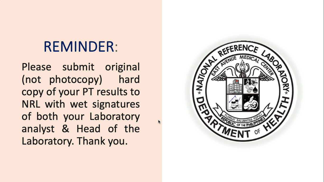 Please submit original (not photocopy) hard copy of your PT results to ...